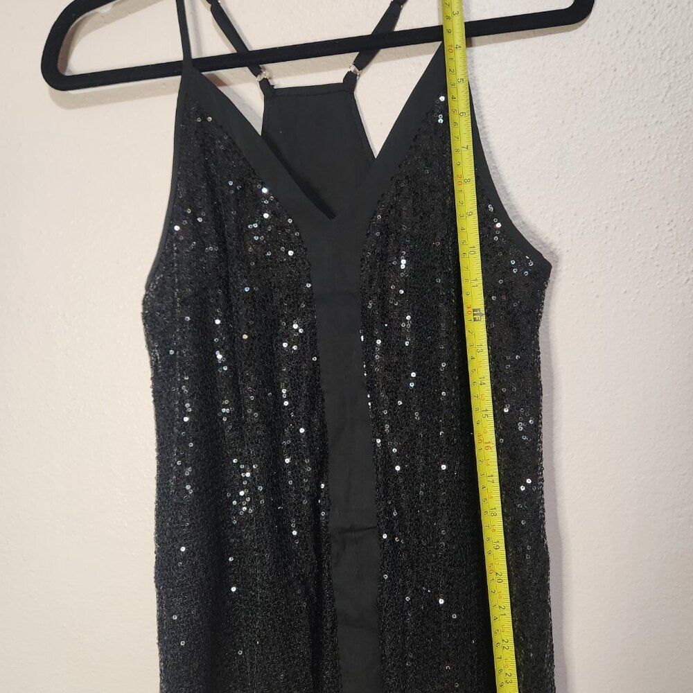 ❤️Sequin Tback Cami Womens Small Black Sequin Vneck Party Night Sparkle❤️ - Picture 11 of 12